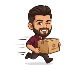 SasaParts rider running with a parts delivery box